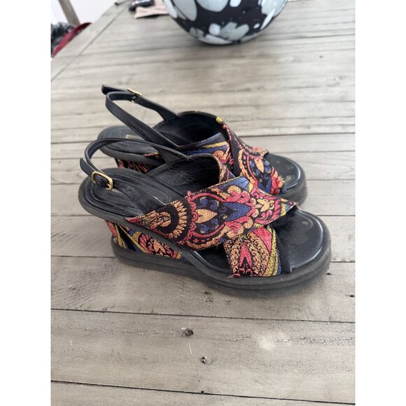 DRIES VAN NOTEN Tapestry Floral Jacquard Strappy Wedge Heel Sandals Size 36.5 - Picture 2 of 8